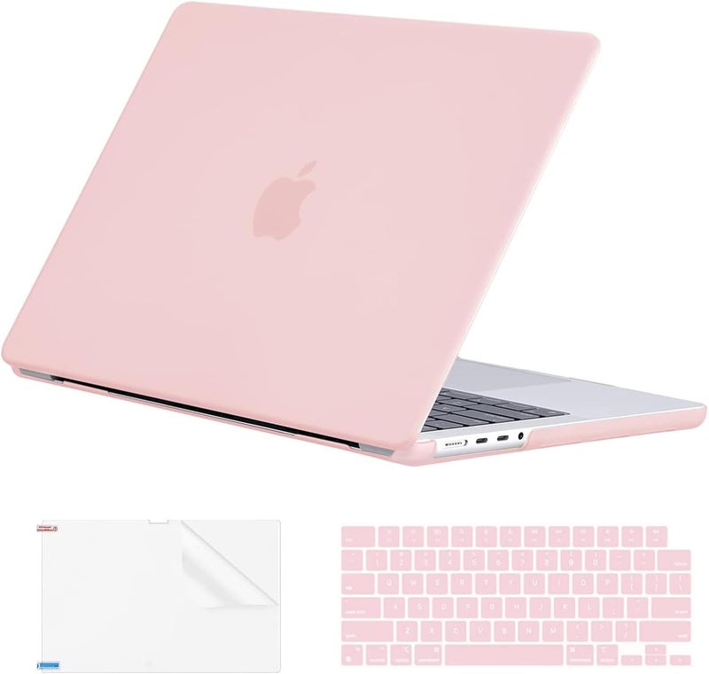 Eoocoo Case Compatible with MacBook Pro 14 inch 2026-2021 M5-M1 Pro/Max Chip, Hard Shell Cases with Keyboard Cover, Screen Protector - Matte Pink - Image 1